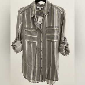 Pure Navy Saks Fifth Avenue gray striped casual button down shirt S NWT